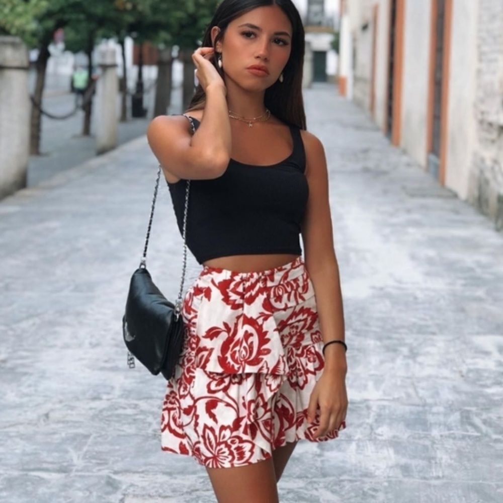 Zara print poplin skirt womens size medium